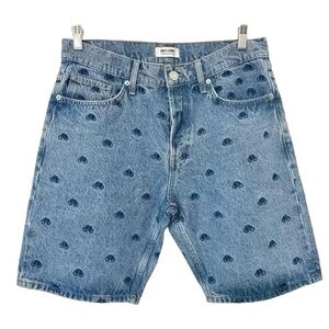 ONLY & SONS Embroidered Denim Jean Shorts Novelty Print